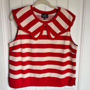 SSYS The Label Red & White Striped Sleeveless Top with Ruffle Collar Size XL